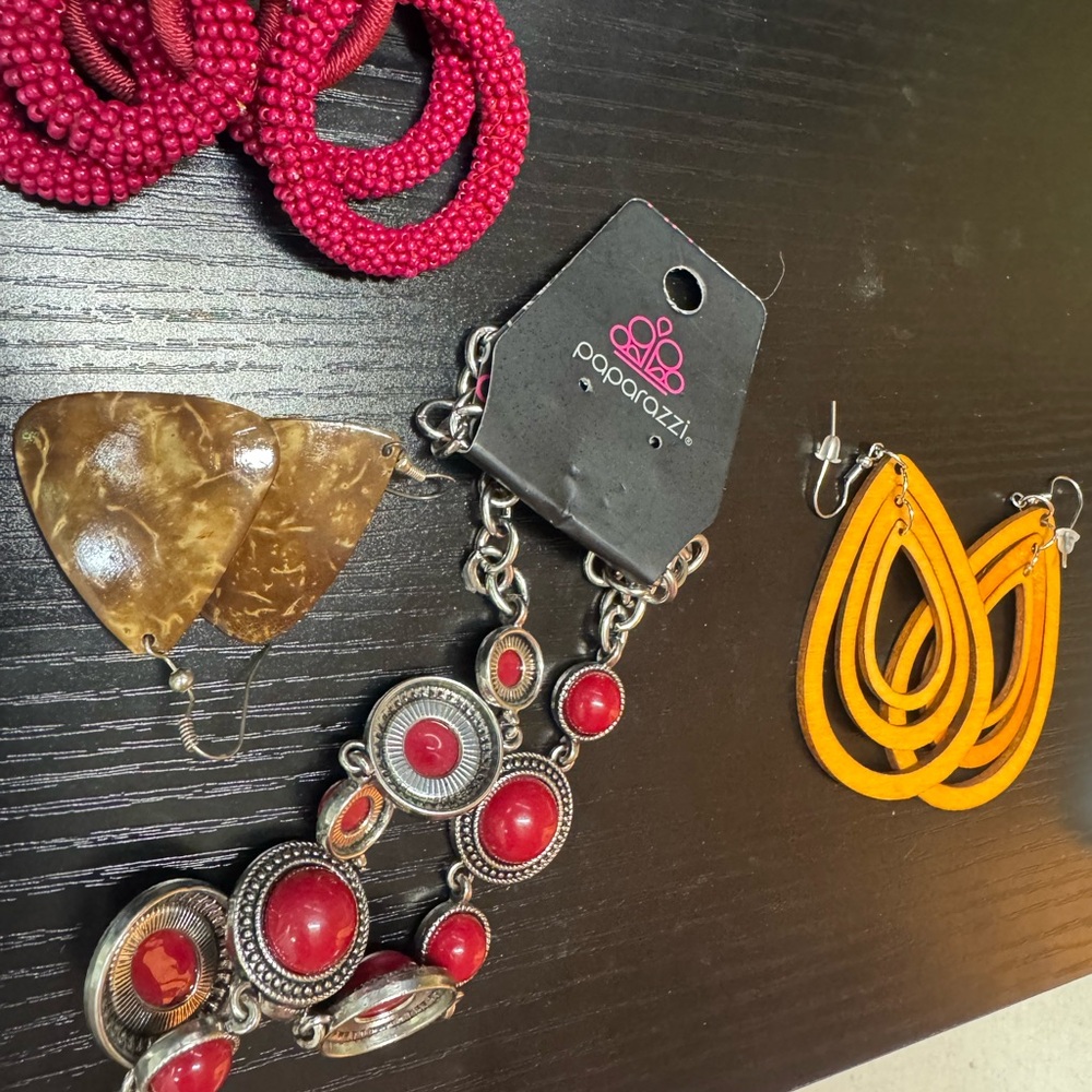 Paparazzi Red and Gold Cascading Earrings